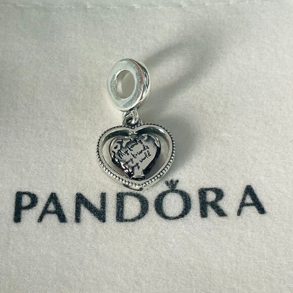 Pandora Family Spinning Heart Globe Dangle Charm Pendant, S925 Sterling Silver - Picture 2 of 4
